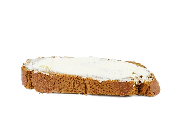 Кусочек Ржаного Хлеба Маслом Изолированный Белом — стоковое фото