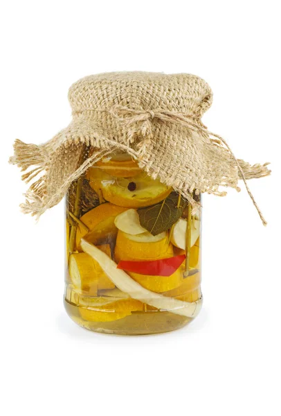 Pickled Zucchini Glass Jar Isolated White Background — Stock Photo, Image