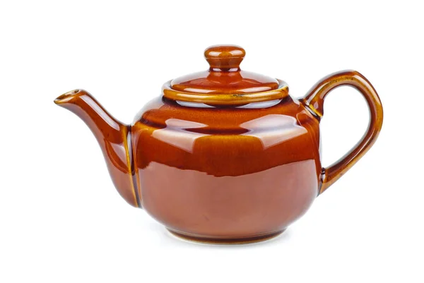 Glazed Brown Ceramic Teapot Isolated White Background — Stock Photo, Image