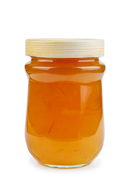 Marmellata Arance Fatta Casa Vaso Vetro Isolato Sfondo Bianco — Foto Stock