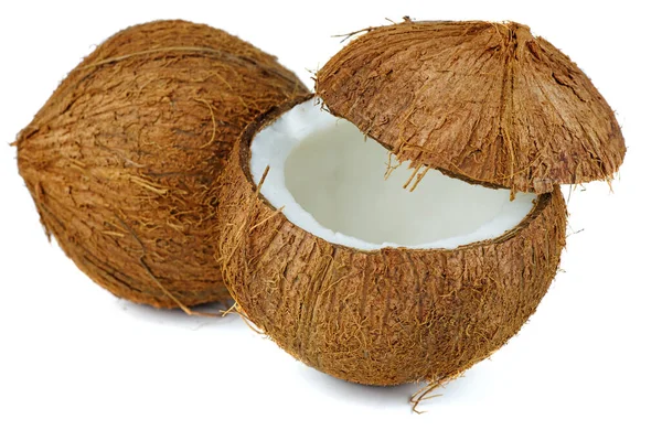 Whole Coconut Cut Isolated White Background — 스톡 사진