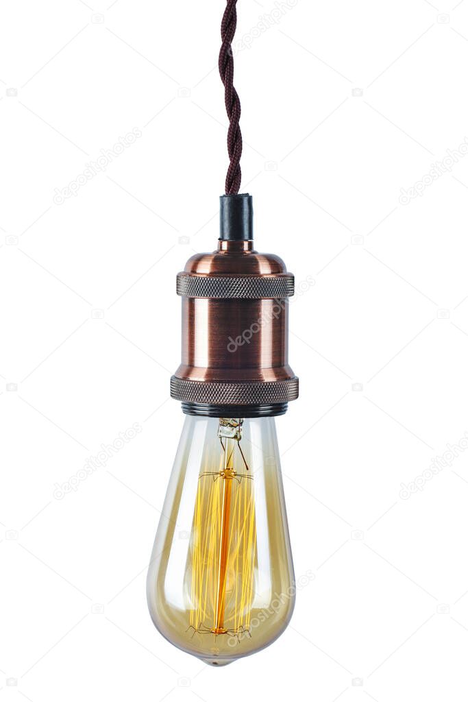 Glowing vintage light bulb isolated on white background