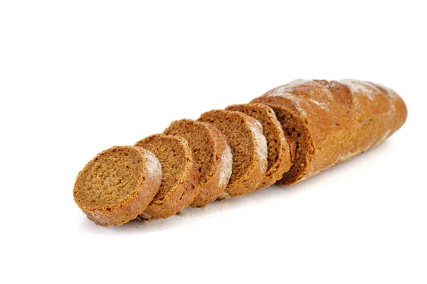 Geschnitten Frisches Französisches Roggen Baguette Isoliert Auf Weißem Hintergrund — Stockfoto