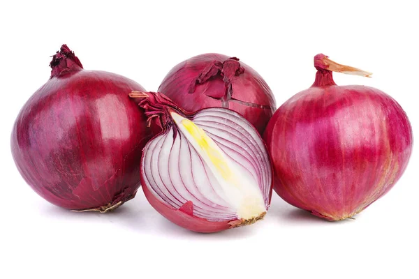 Purple Onions Whole Half Isolated White Background — Stock Photo, Image