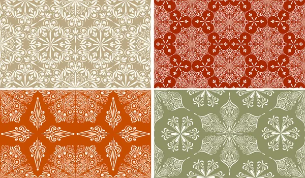 4 Vector Seamless Winter Patterns with Snowflakes — Stock Vector