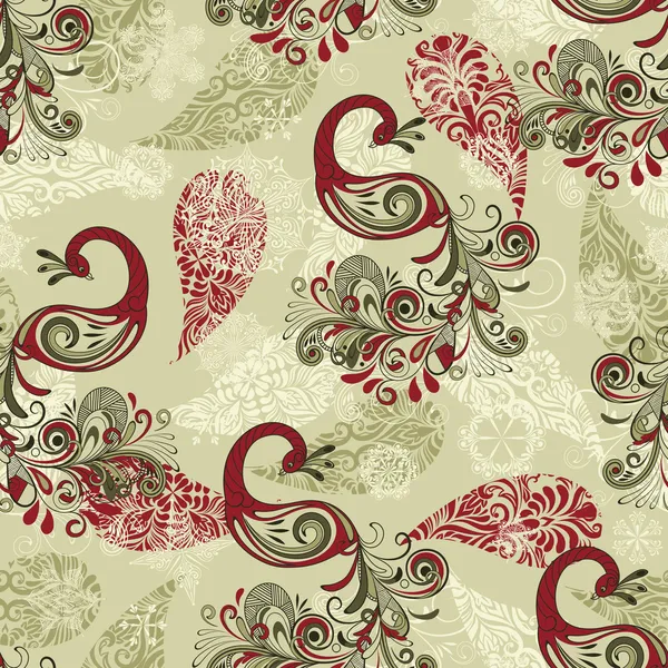 Tavus kuşu ve kar taneleri ile vektör sorunsuz kış desen