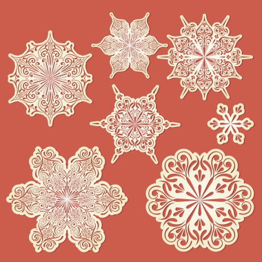 Vector Paper Cut Golden Snowflakes