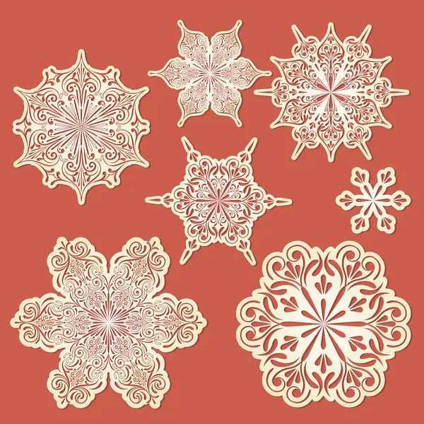 Vector Paper Cut Golden Snowflakes — Stock Vector