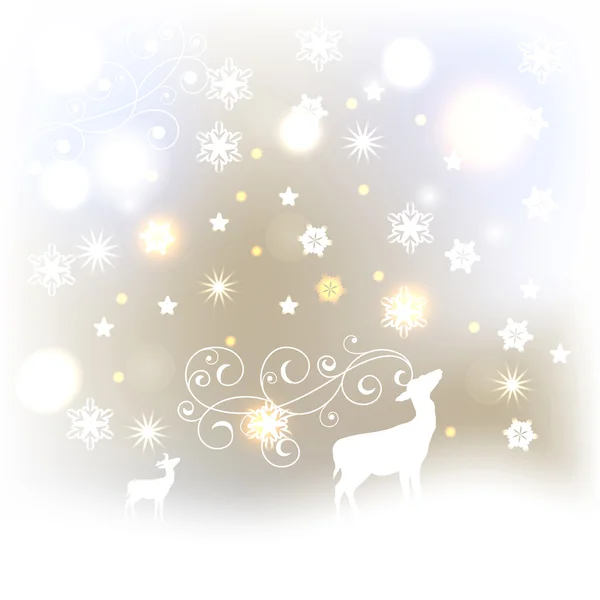 Fondo de invierno vectorial con ciervos, estrellas y copos de nieve — Vector de stock