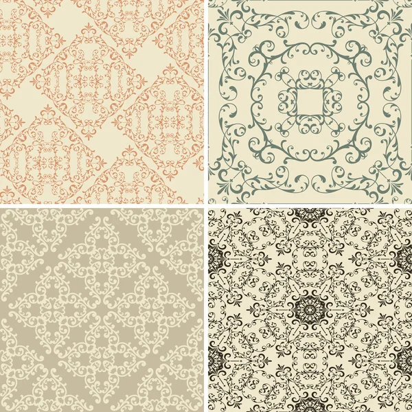 Vector Set of 4 Vintage Seamless Patterns — Stock Vector