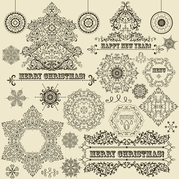 Vector Vintage Christmas Design Elements — Stock Vector