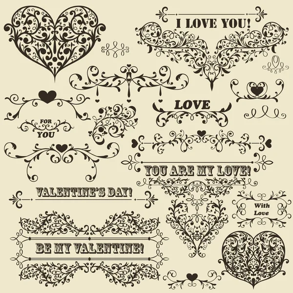 Vector Vintage Valentine 's Design Elements — Vetor de Stock