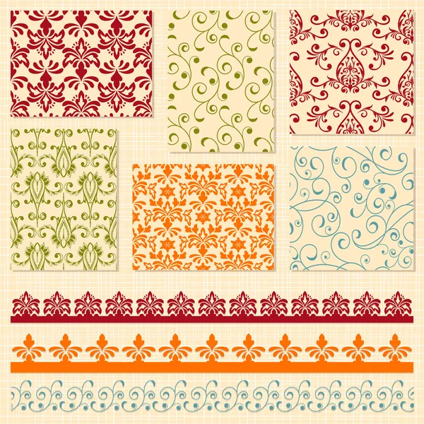 Motifs floraux sans vecteur et rubans en dentelle — Image vectorielle