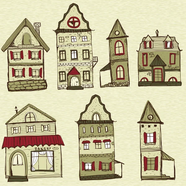 7 old styled houses — Stock Vector