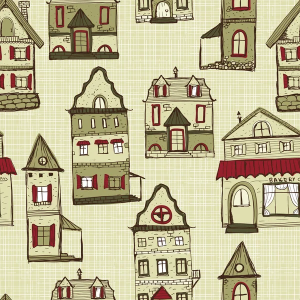 Vector seamless pattern with houses — Stock Vector