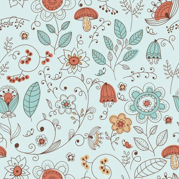 Διάνυσμα άνευ ραφής καλοκαίρι floral μοτίβο doodle — Διανυσματικό Αρχείο