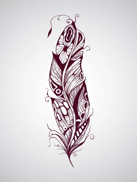 Pena de tatuagem desenhada à mão — Vetor de Stock