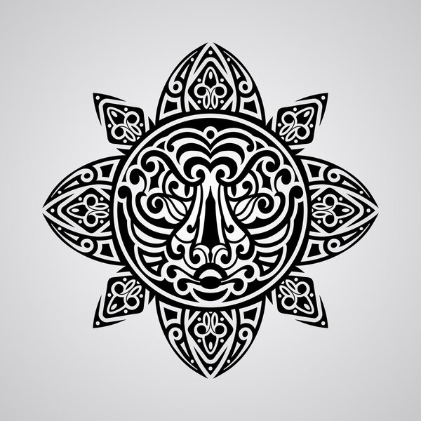 Sun with tiger face tattoo