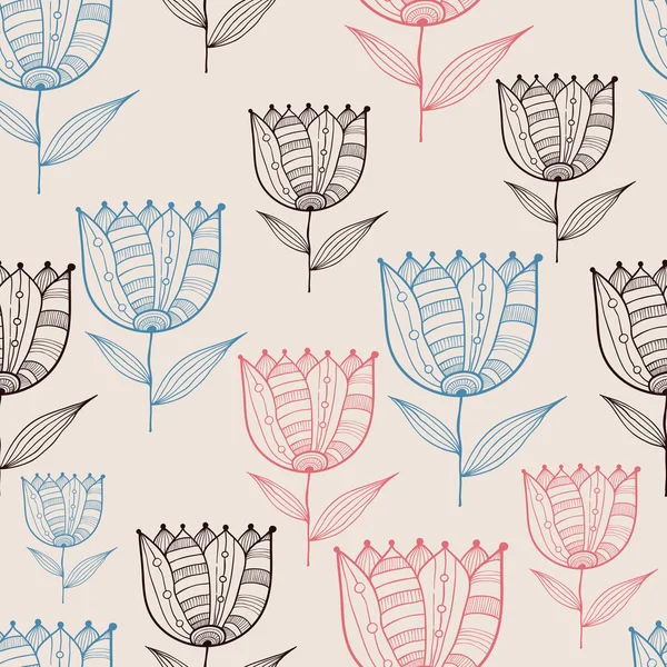 Modello di tulipani Doodle senza cuciture — Vettoriale Stock