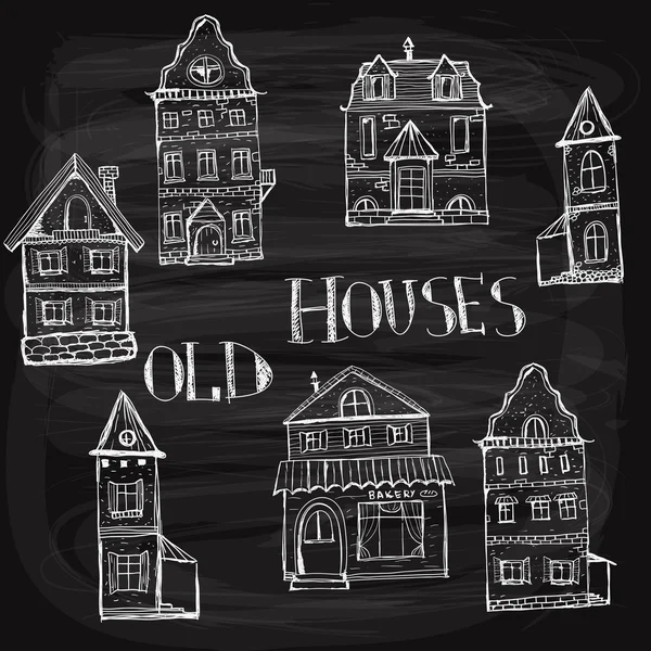 Seven old styled houses — Stock Vector