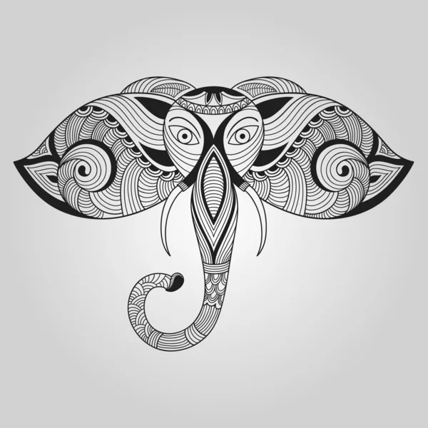 Style de tatouage d'éléphant de caniche — Image vectorielle