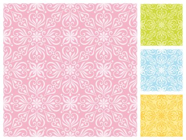 farklı pastel renk düzenleri içinde kesintisiz çiçek desenli