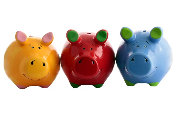 Drie kleurrijke piggy banks — Stockfoto