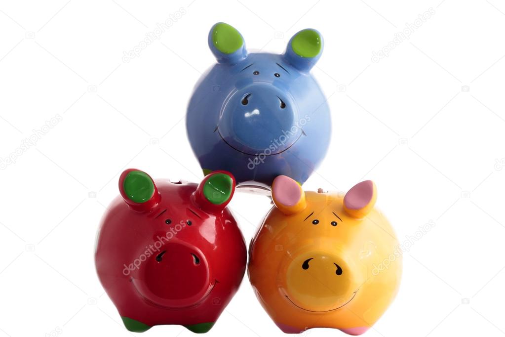 Three colorful piggy banks