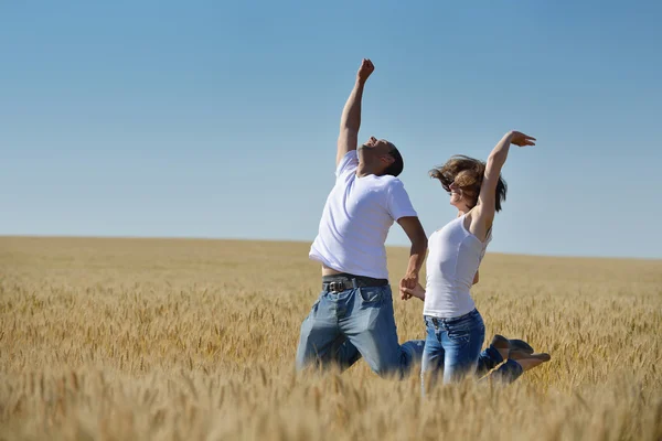 Feliz pareja en el campo de trigo —  Fotos de Stock