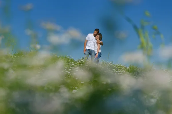 Feliz pareja en el campo de trigo — Foto de Stock