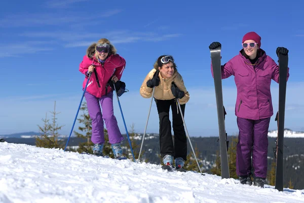 Winter season fun with group of girls — Stock Photo, Image