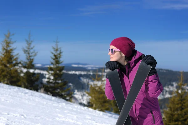 Winter woman ski — Stock Photo, Image