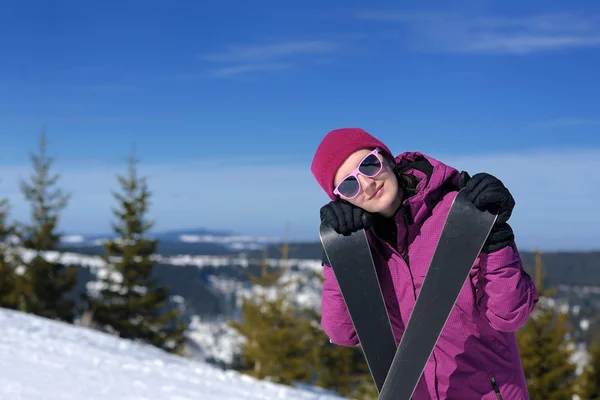 Inverno mulher esqui — Fotografia de Stock