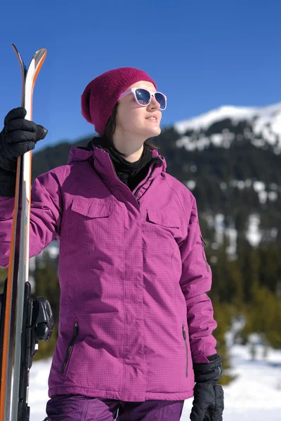 Winter woman ski — Stock Photo, Image