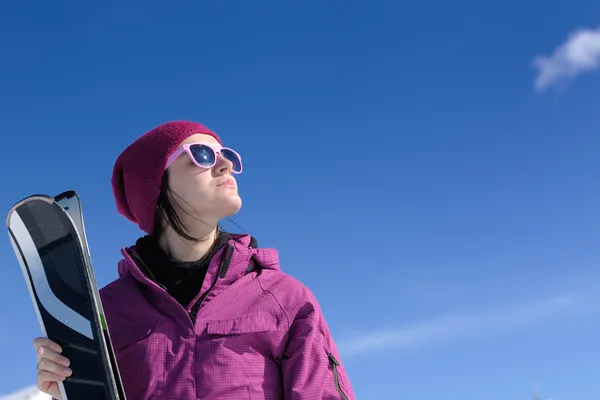 Inverno mulher esqui — Fotografia de Stock