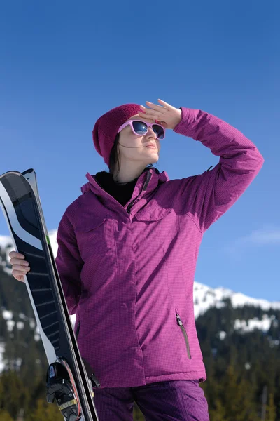 Inverno mulher esqui — Fotografia de Stock