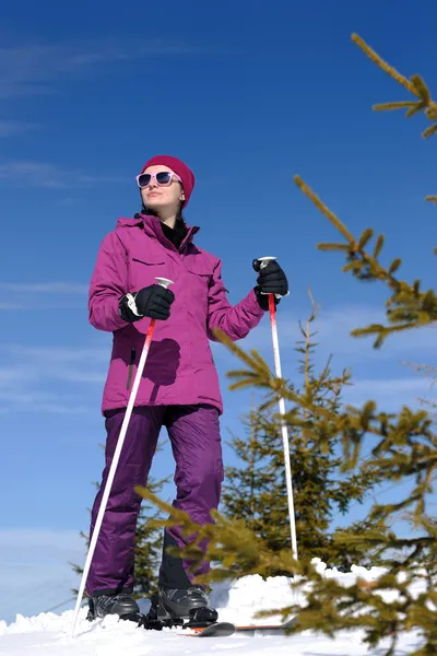 Зима женщина лыжи — стоковое фото