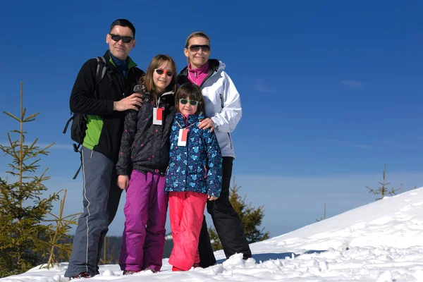Porträtt av glada unga familj på vintern — Stockfoto