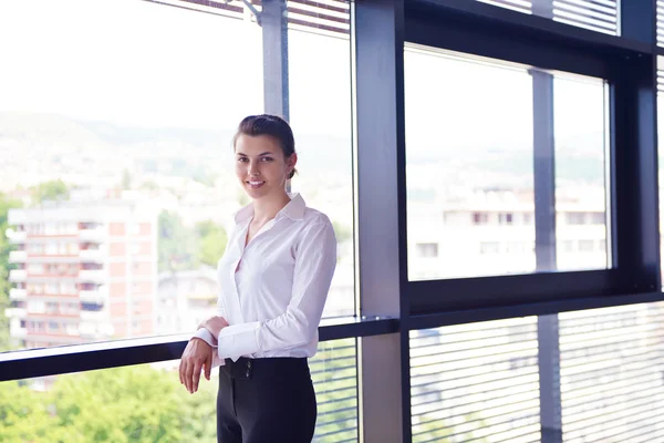 Mujer de negocios con su personal en segundo plano en la oficina —  Fotos de Stock
