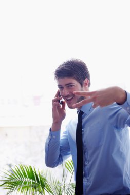 cep telefonu ile konuşurken iş adamı