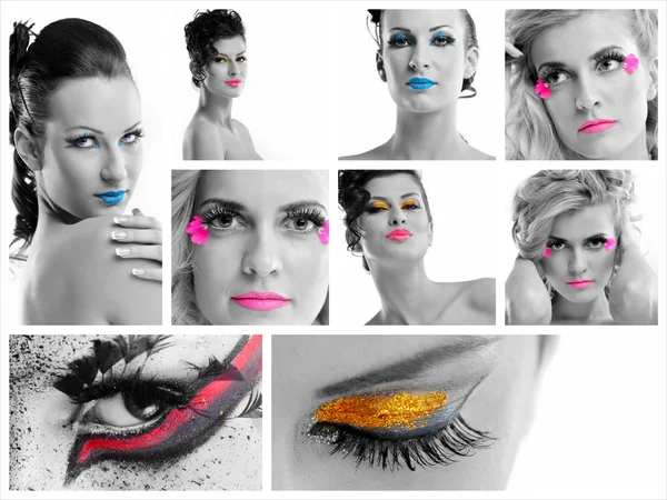 Foto de colagem de Mulher Bonita com Maquiagem de Luxo — Fotografia de Stock