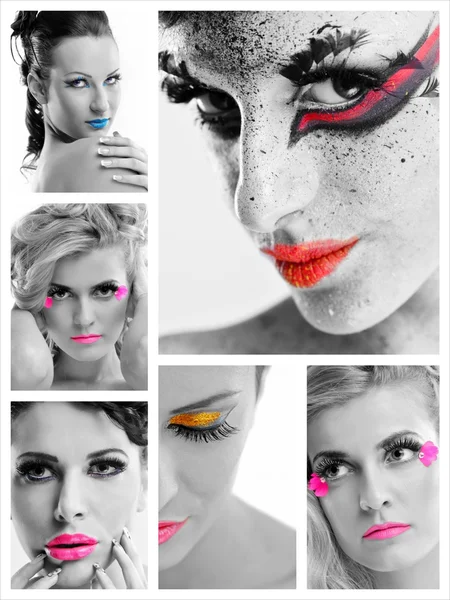 Collage foto av vacker kvinna med lyxiga makeup — Stockfoto
