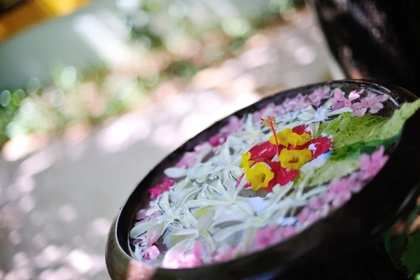 Кубок воды с красивым цветочным фоном — стоковое фото