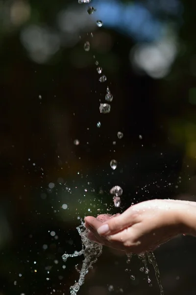 Water stream on woman hand — Stock Photo, Image