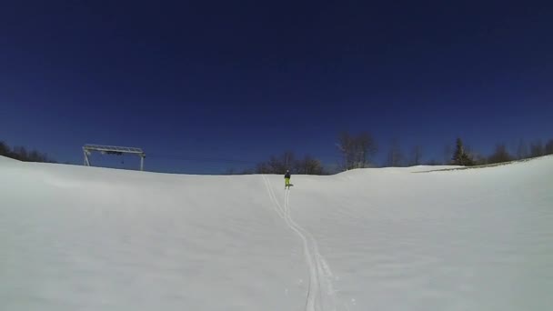 Ski sport man downhill at winter — Stock Video