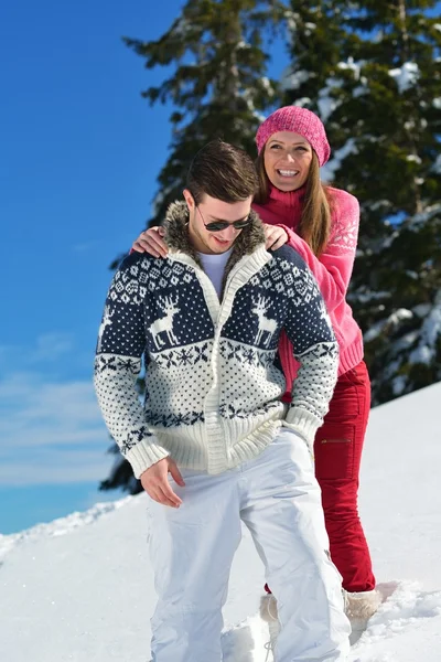 夫妇在冬日雪景 — 图库照片