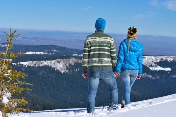 Kış kar sahnesinde genç Çift — Stok fotoğraf