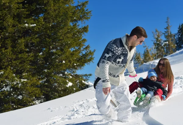 Family ridding sledge — Stock Photo, Image