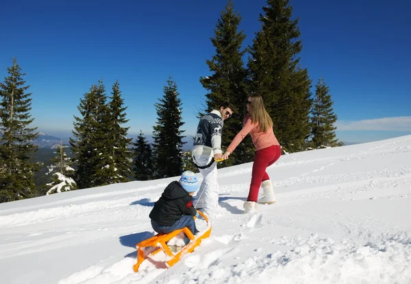 Family ridding sledge — Stock Photo, Image