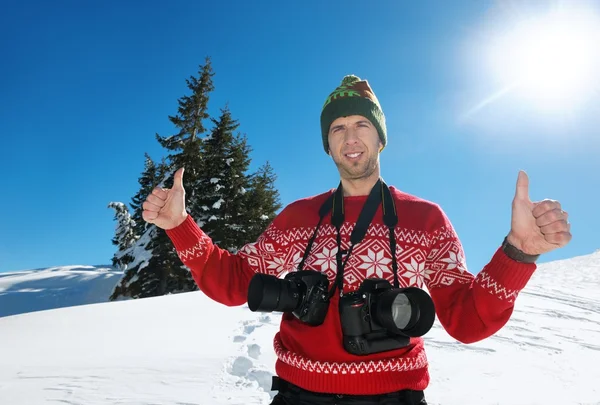 Retrato de fotógrafo no inverno — Fotografia de Stock